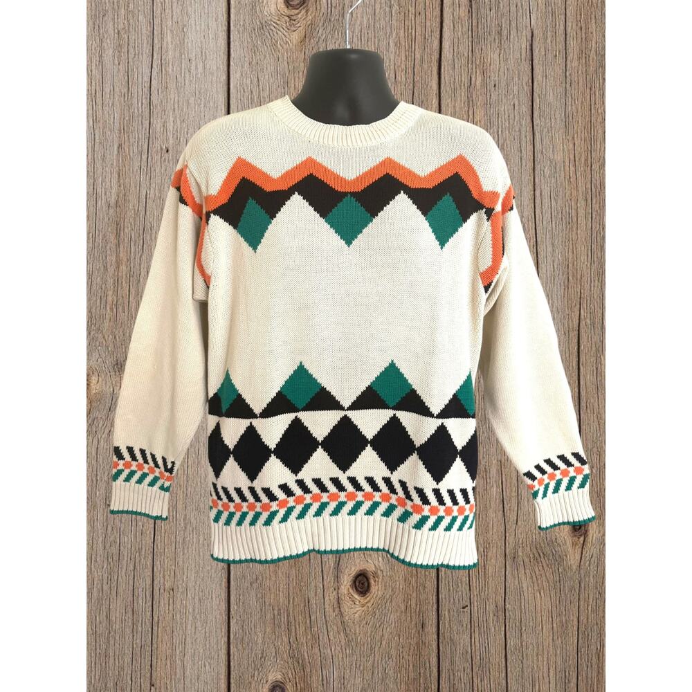 Vintage Stanley Blacker Sweater Sz L Mens 100% Cotton Geometric Oversized‎ Artsy